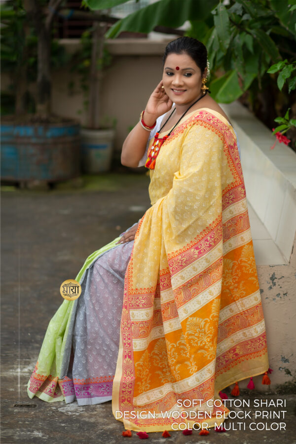 Handloom SOft cotton block printed shari