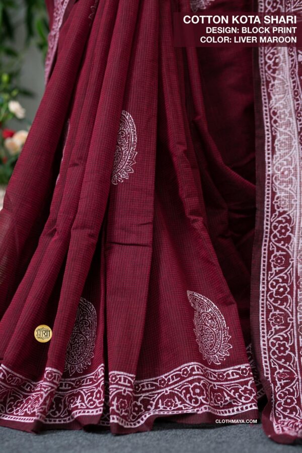 Handloom Soft Cotton Block Printed Shari - Image 4