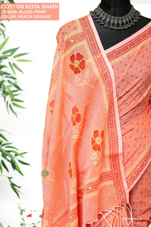 Handloom Soft Cotton Block Printed Shari - Image 4