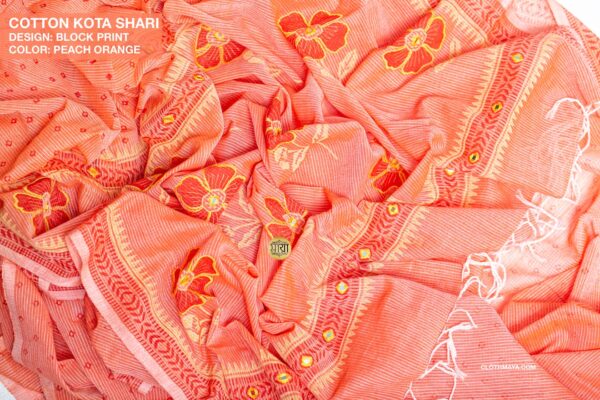 Handloom Soft Cotton Block Printed Shari - Image 5