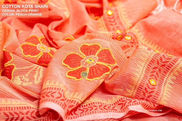 Handloom Soft Cotton Block Printed Shari - Image 6