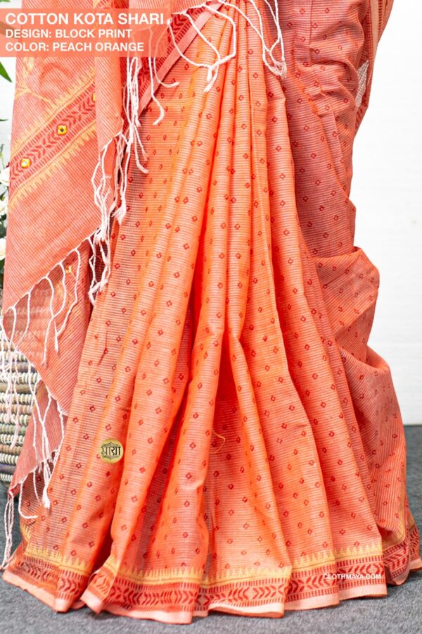 Handloom Soft Cotton Block Printed Shari - Image 7