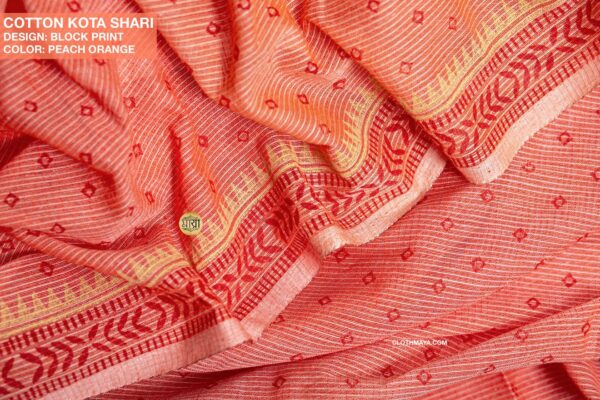 Handloom Soft Cotton Block Printed Shari - Image 9