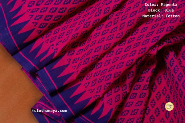 Handloom cotton Block Print Shari - Image 3